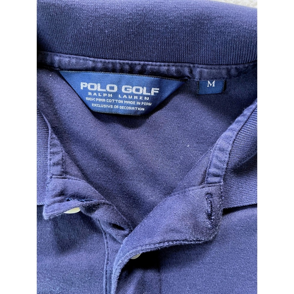 90s Polo Golf Ralph Lauren Mens Medium Long Sleeve Polo Blue Crest Pima Cotton - Picture 2 of 13